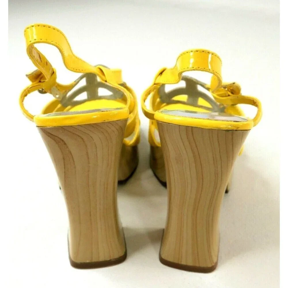 Ellie Yellow Strappy Disco Funky Platform Sandals Womens Size 8 ***